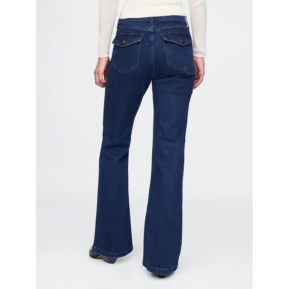 NWT Gap Womens 70s Flare Jeans Size 29 Blue High Rise Patch Pocket Stretch
